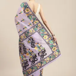 Silk Land Purple Cotton Woven Saree With Unstitched Blouse image 2