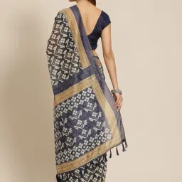 Silk Land Black & White Cotton Printed Saree With Unstitched Blouse image 2