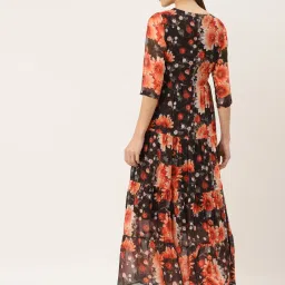Deewa Black & Orange Floral Print Gown image 2