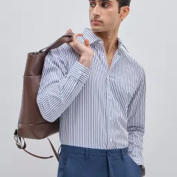 WES Formals by Westside White Striped Slim-Fit Cotton Shirt image 1