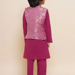 AJ Dezines Kids Pink Floral Print Full Sleeves Kurta, Pyjamas & Waistcoat image 2