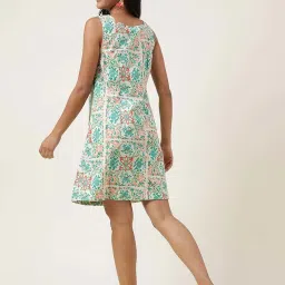 Fabindia Green & White Cotton Printed A-Line Dress image 2