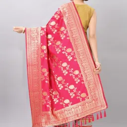 Silk Land Pink Woven Pattern Dupatta image 2