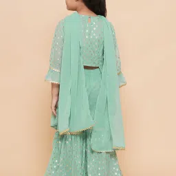 AJ Dezines Kids Mint Green Printed Kurta, Sharara & Dupatta image 2