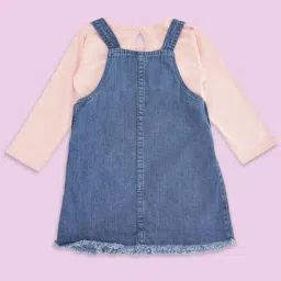 Pantaloons Baby Blue & Peach Cotton Embroidered Full Sleeves Dungaree Set image 2