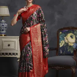 Saree Mall Green & Red Silk Printed Saree With Unstitched Blouse image 1