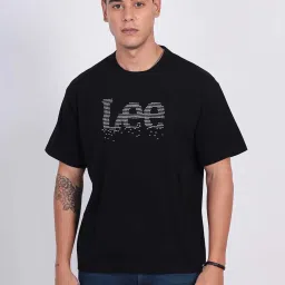 Lee Black Loose Fit Logo Print Cotton Oversized Crew T-Shirt image 1