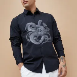 Forca By Lifestyle Grey Regular Fit Printed Shirt image 1