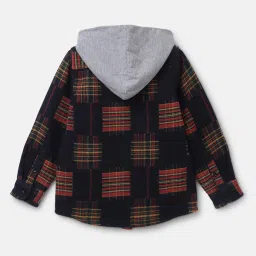 United Colors of Benetton Kids Boy's Regular Fit Hooded Neck Checked Shacket image 2