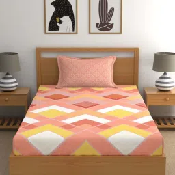 Home Ecstasy 140TC 100% Cotton Geometric Peach Single Bedsheet with 1 Pillow Cover image 2