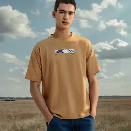 Allen Solly Light Brown Cotton Relaxed Fit Graphic Print T-Shirt-picture-40