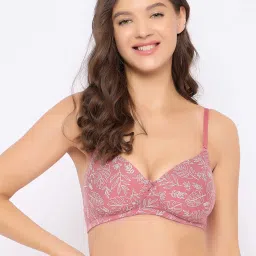 Clovia Pink Cotton Regular Fit Geometric Bra image 1