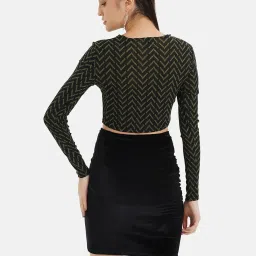 Kazo Olive & Black Printed Crop Top image 2
