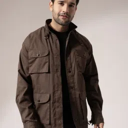 Perch Brown Cotton Regular Fit Solid Jackets image 1