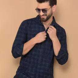 Crimsoune Club Navy Blue Blended Slim Fit Stripes image 1