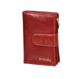 SASSORA Red Solid Rfid Bi-Fold Wallet for Women image 2