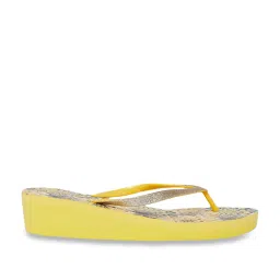 Forever Glam by Pantaloons Women's Yellow Wedge Flip Flops image 2
