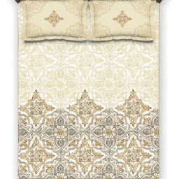 DDecor Classic Abstract Beige 180 TC Cotton Double Bedsheet with 2 Pillow Covers image 2