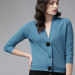 KASSUALLY Blue Cotton Relaxed Fit Cardigan image 1