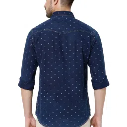 Mufti Dark Blue Cotton Slim Fit Printed Shirt image 2