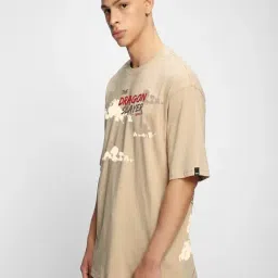 Bewakoof Men's Ginger Root Brown Slayer Graphic Printed Oversized T-Shirt image 3