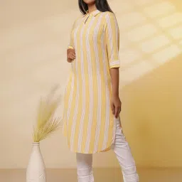 Aurelia Yellow Regular Fit Stripes Kurta image 1