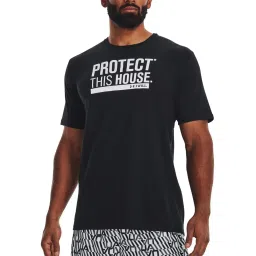 Under Armour Black Cotton Regular Fit Printed Sports T-Shirt image 1