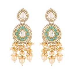 Zaveri Pearls Mint Green Stones Dazzling Diamonds Multistrand Necklace & Earring Set image 3