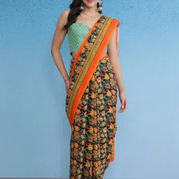 Saree Mall Black Printed Sarees With Unstitched Blouse image 1