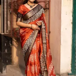 Saree Mall Orange Silk Self Saree with Blouse Piece-picture-32