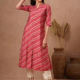 Fashor Pink Striped A-Line Kurta image 1