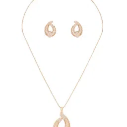Zaveri Pearls Rose Gold Cubic Zirconia Contemporary Pendant & Earring Set image 2