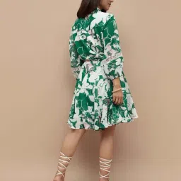 Colour Me by Melange Green Printed A-Line Dress image 2