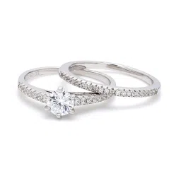 ornate jewels 925 Silver 0.5 Ct Solitaire American Diamond Half Eternity Ring with Band for Women & Girls image 1