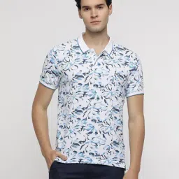 Crocodile Blue Cotton Printed Slim Fit Polo T-Shirt-picture-29