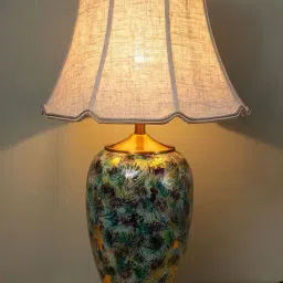 Whispering Homes Green Artisan Crafted American Style Ceramic Table Lamp with Beige Shade image 3