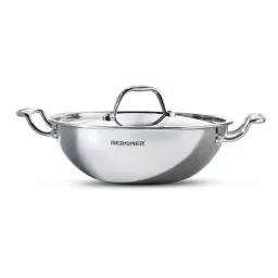 Bergner Triply Silver Stainless Steel Induction Base Kadai 22 cm diameter with Lid - Set of 1 image 1