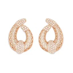 Zaveri Pearls Rose Gold Cubic Zirconia Contemporary Pendant & Earring Set image 3