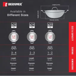 Bergner Triply Silver Stainless Steel Induction Base Kadai 22 cm diameter with Lid - Set of 1 image 4