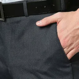 Park Avenue Grey Regular Fit Self Pattern Flat front trousers image 5