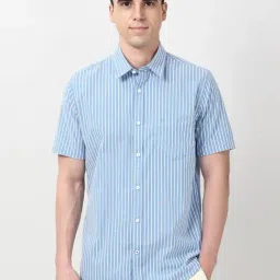 Peter England Blue Cotton Slim Fit Striped Shirt-picture-30