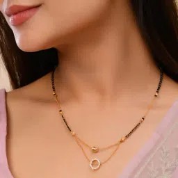 VOJ Gold Plated AD Studded Oval Shaped MangalSutra image 3