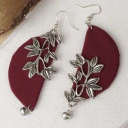 Teejh Ethnic Yukti Maroon Floral Fabric Dangler Earring-picture-3