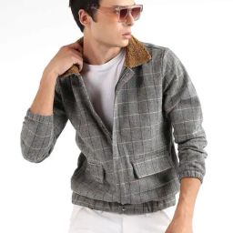 Campus Sutra Mid Grey Cotton Regular Fit Checks Jacket-picture-21