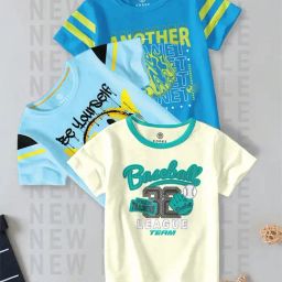 Codez Kids Blue & Cream Printed T-Shirt (Pack Of 3)-picture-17