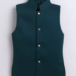 Fourfolds Kids Dark Green Embroidery Three Piece Suit Set image 4