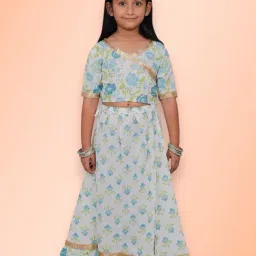 Tippy Top Kids White & Blue Floral Print Lehenga with Choli-picture-10
