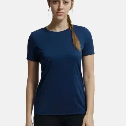Jockey MW71 Women's Microfiber Polyester Fabric Relaxed Fit Solid Round Neck Active Wear T-Shirt-image-1