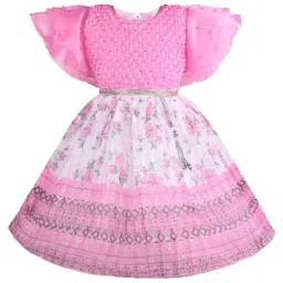 Wish Karo Kids Baby Pink Floral Frock-image-10