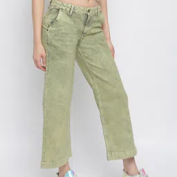 Tales & Stories Olive Regular Fit Lightly Washed Jeans image 3